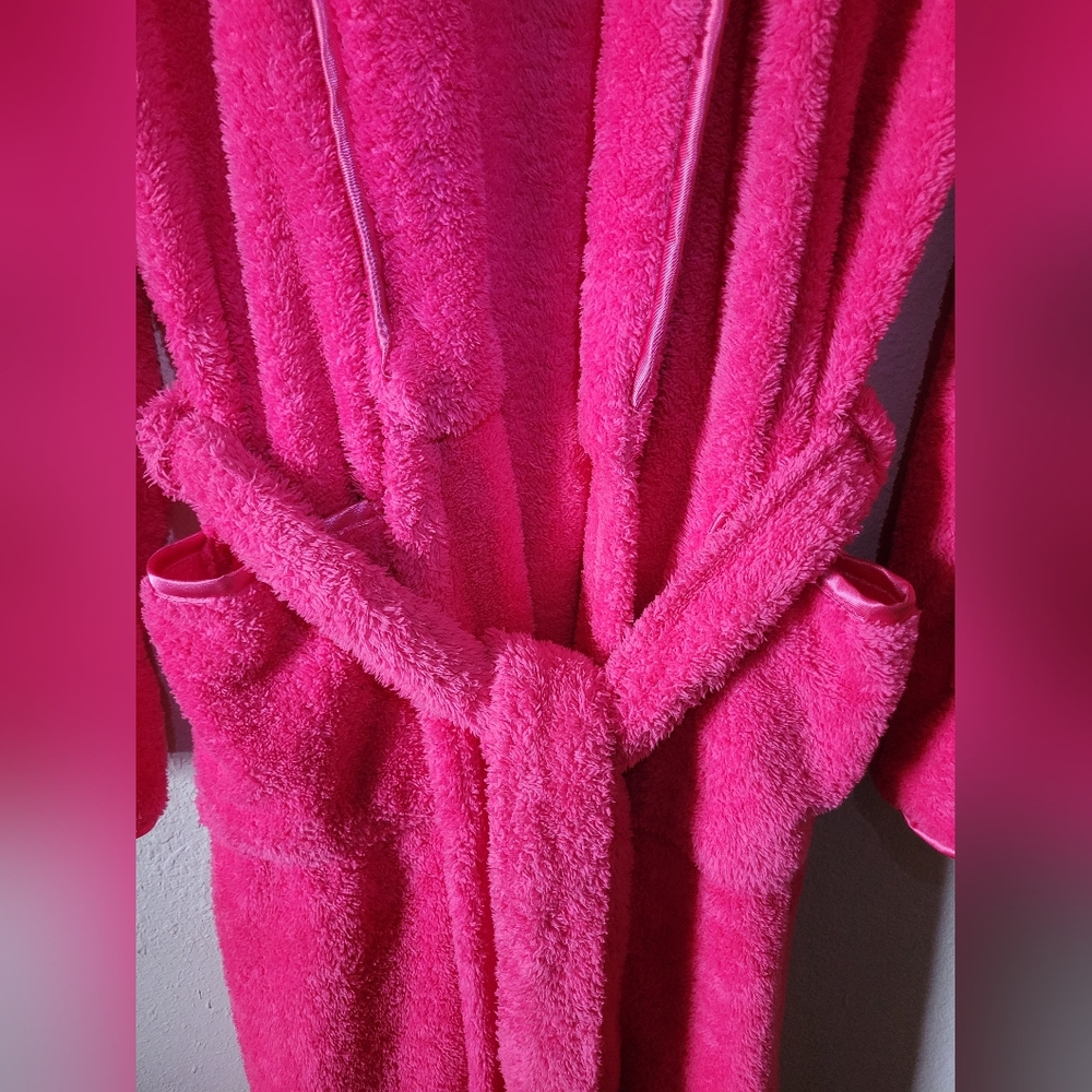 BATH & BODY WORKS ROBE VINTAGE 2004 LONG TURKEY S/M SMALL MEDIUM HOT PINK PLUSH - Picture 4 of 6